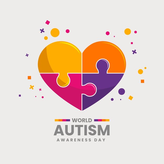 Ilustración plana del día mundial de la concienciación sobre el autismo con piezas de rompecabezas