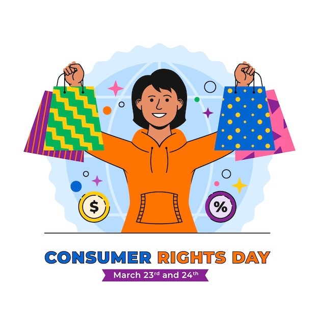 Vector gratuito ilustración plana para el día mundial de los derechos del consumidor.