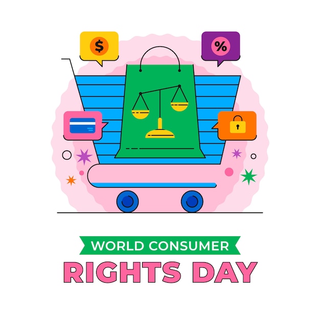Vector gratuito ilustración plana para el día mundial de los derechos del consumidor.