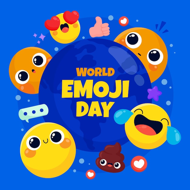 Vector gratuito ilustración plana del día mundial del emoji con emoticonos