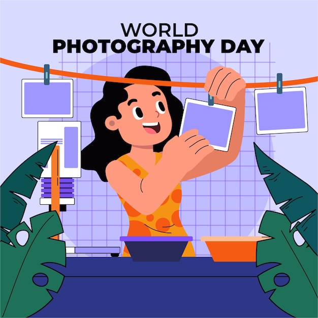 Ilustración plana del día mundial de la fotografía