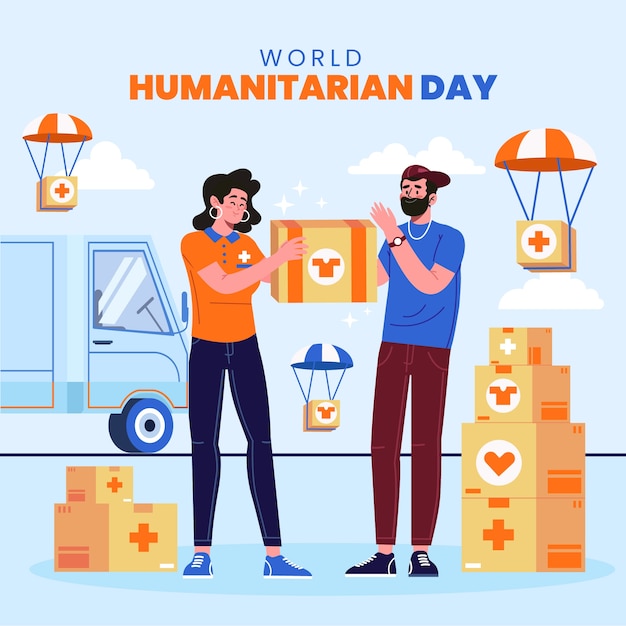 Ilustración plana del día mundial humanitario