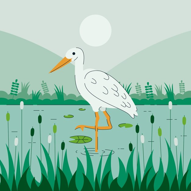 Ilustración plana para el día mundial de los humedales con flora y fauna.