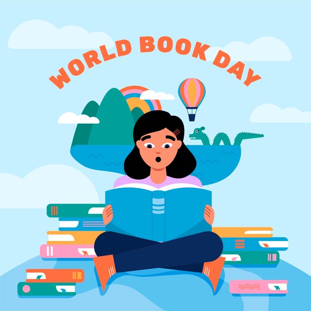 Ilustración plana del día mundial del libro