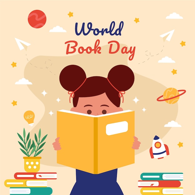 Ilustración plana del día mundial del libro
