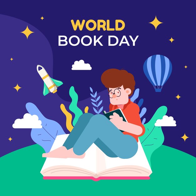 Ilustración plana del día mundial del libro