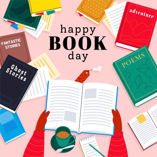 Ilustración plana del día mundial del libro