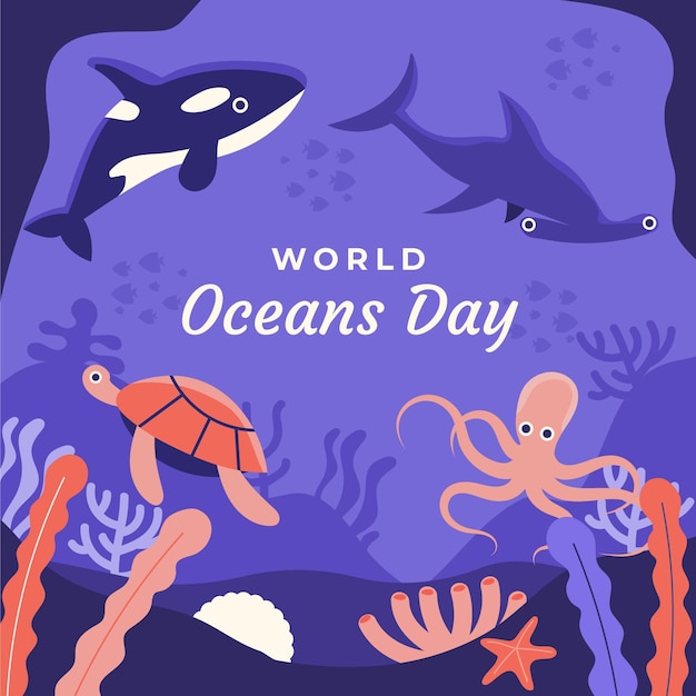 Ilustración plana del día mundial de los océanos