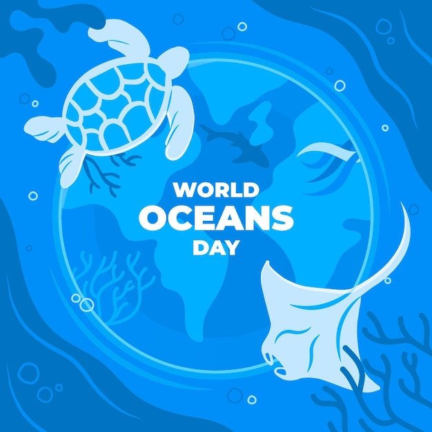 Ilustración plana del día mundial de los océanos