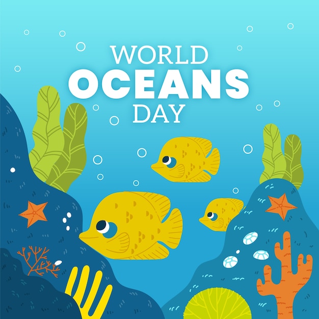 Vector gratuito ilustración plana del día mundial de los océanos