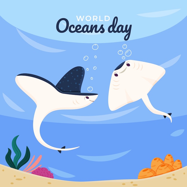 Ilustración plana del día mundial de los océanos