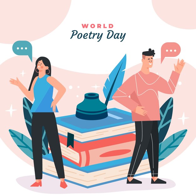 Ilustración plana del día mundial de la poesía