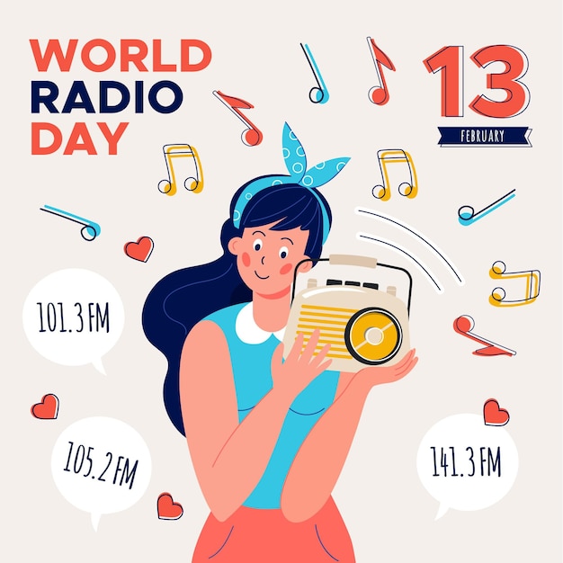 Vector gratuito ilustración plana del día mundial de la radio