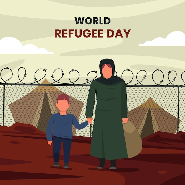 Ilustración plana del día mundial de los refugiados