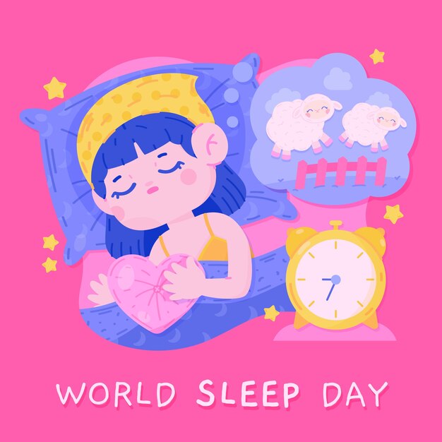 Ilustración plana para el día mundial del sueño.