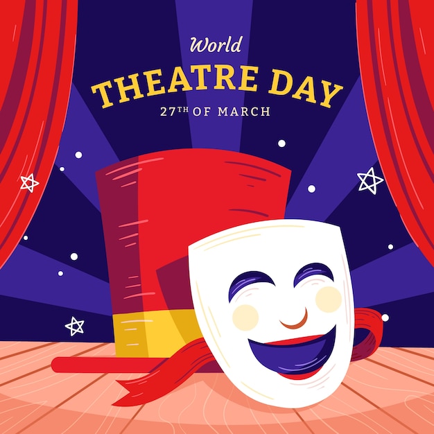 Vector gratuito ilustración plana del día mundial del teatro