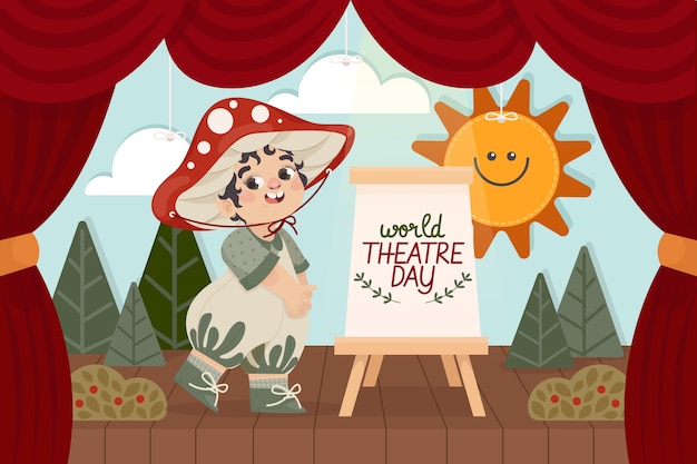 Vector gratuito ilustración plana del día mundial del teatro