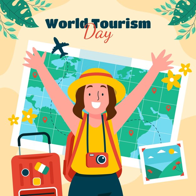 Ilustración plana para el día mundial del turismo.