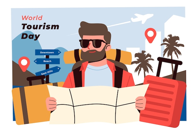 Vector gratuito ilustración plana para el día mundial del turismo.