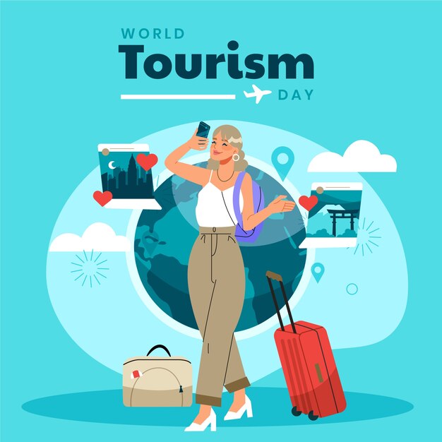 Ilustración plana del día mundial del turismo