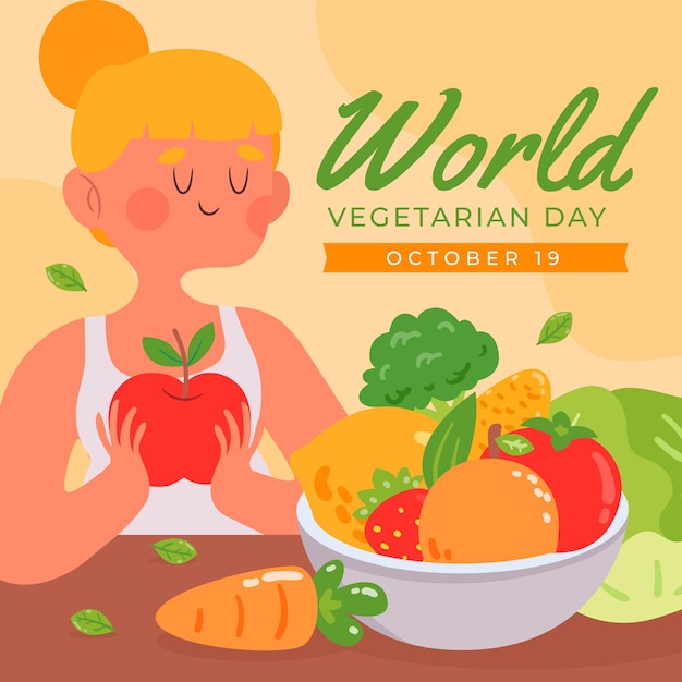 Ilustración plana para el día mundial del vegetarianismo