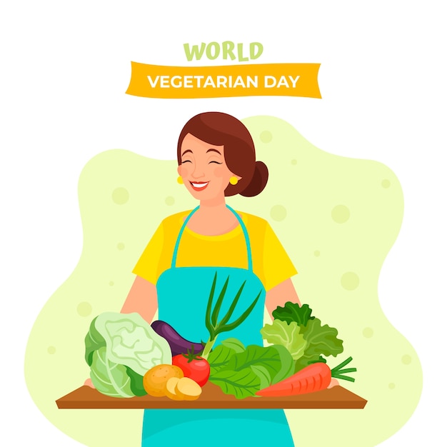 Vector gratuito ilustración plana para el día mundial del vegetarianismo