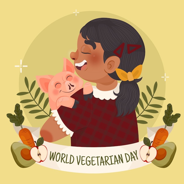 Vector gratuito ilustración plana del día mundial del vegetariano