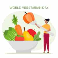 Vector gratuito ilustración plana del día mundial del vegetariano