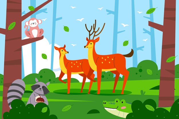 Ilustración plana para el día mundial de la vida silvestre con flora y fauna.