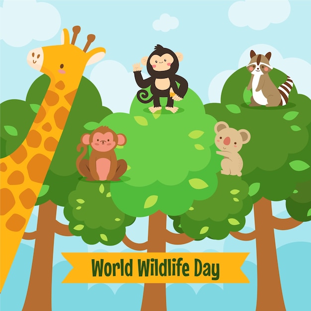 Vector gratuito ilustración plana para el día mundial de la vida silvestre.