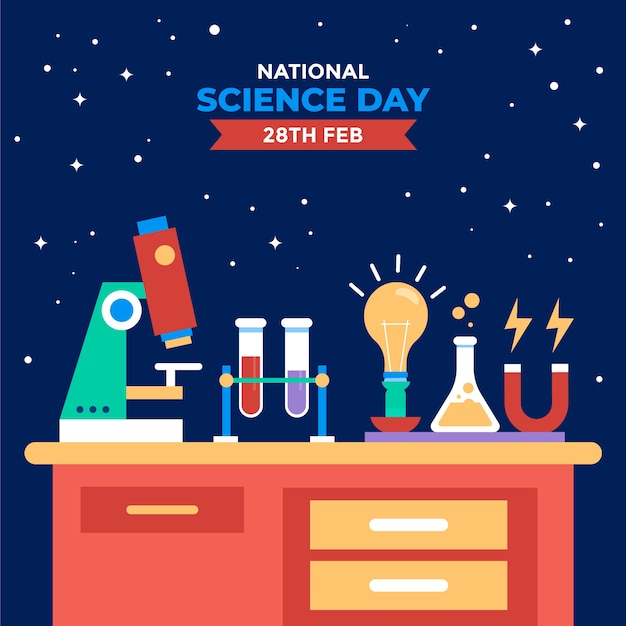 Ilustración plana del día nacional de la ciencia