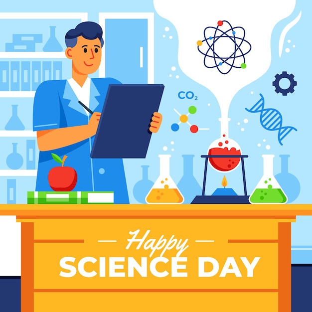 Vector gratuito ilustración plana del día nacional de la ciencia