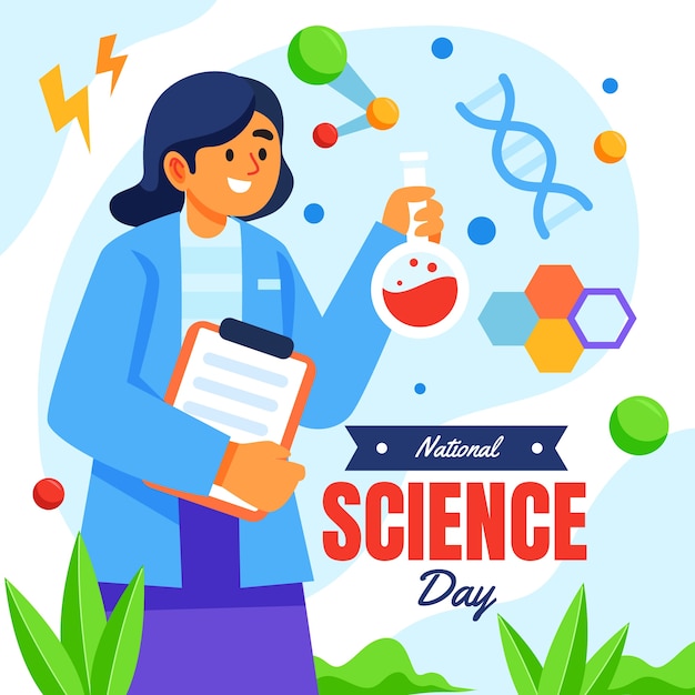 Vector gratuito ilustración plana del día nacional de la ciencia
