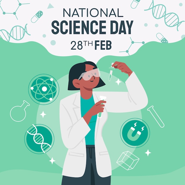 Vector gratuito ilustración plana del día nacional de la ciencia