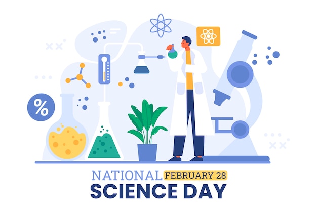 Vector gratuito ilustración plana del día nacional de la ciencia