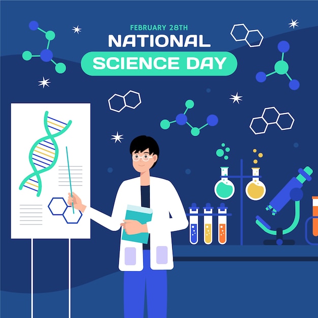 Vector gratuito ilustración plana del día nacional de la ciencia