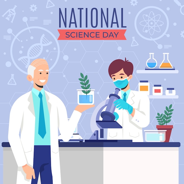 Vector gratuito ilustración plana del día nacional de la ciencia