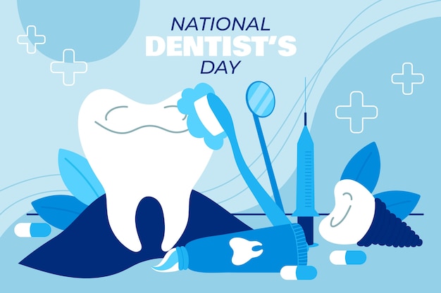 Vector gratuito ilustración plana del día nacional del dentista