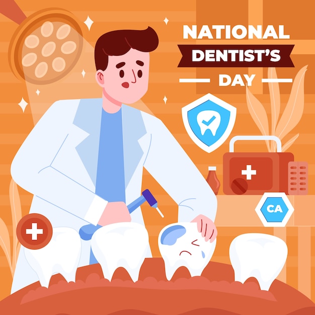 Vector gratuito ilustración plana del día nacional del dentista