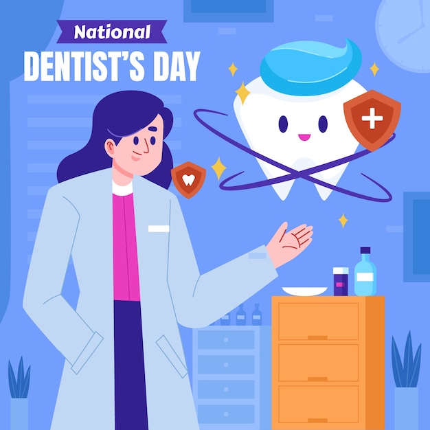 Vector gratuito ilustración plana del día nacional del dentista