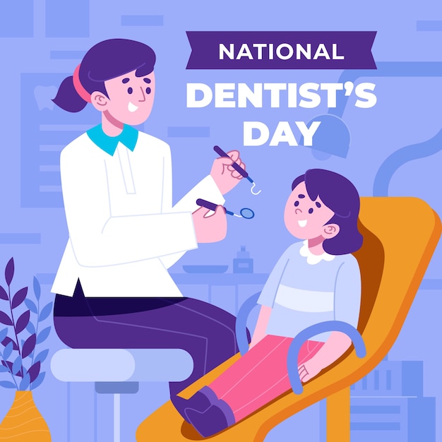 Vector gratuito ilustración plana del día nacional del dentista