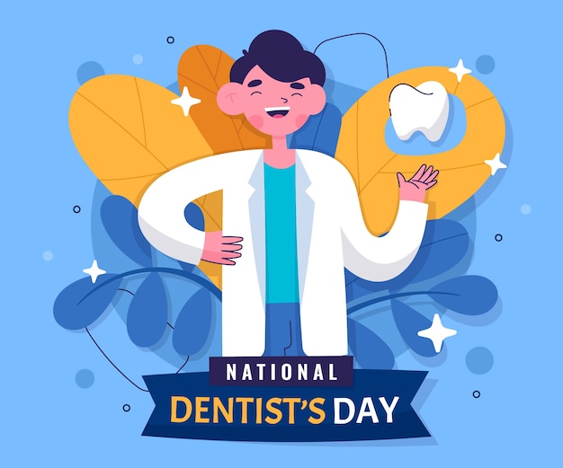 Vector gratuito ilustración plana del día nacional del dentista