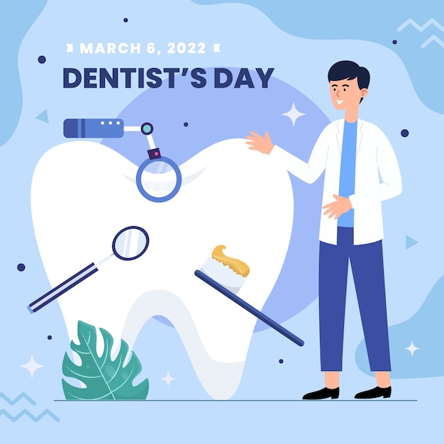 Vector gratuito ilustración plana del día nacional del dentista