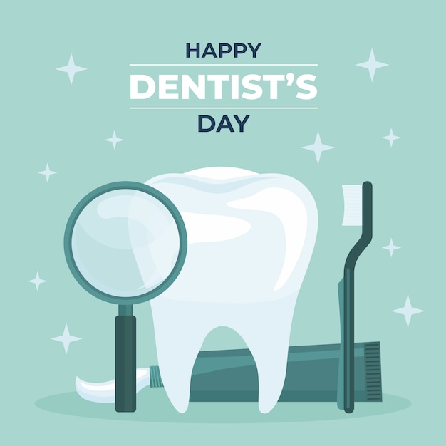 Vector gratuito ilustración plana del día nacional del dentista