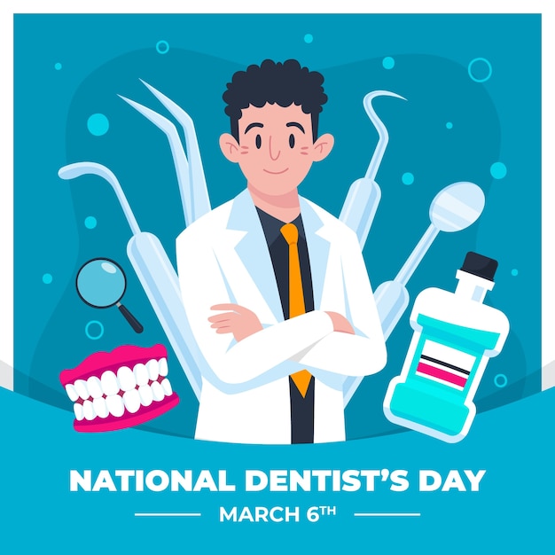 Vector gratuito ilustración plana del día nacional del dentista