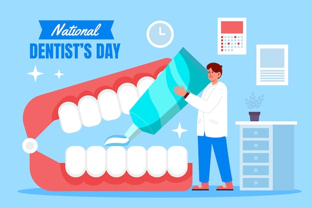 Vector gratuito ilustración plana del día nacional del dentista