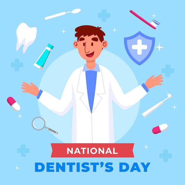 Vector gratuito ilustración plana del día nacional del dentista