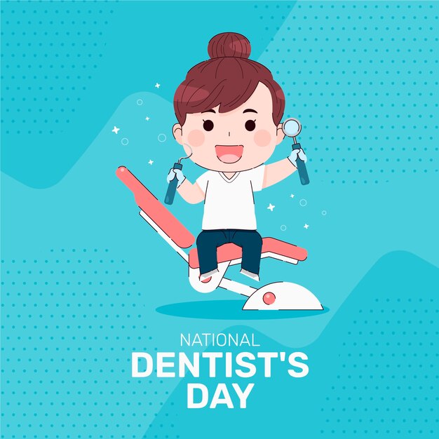 Ilustración plana del día nacional del dentista