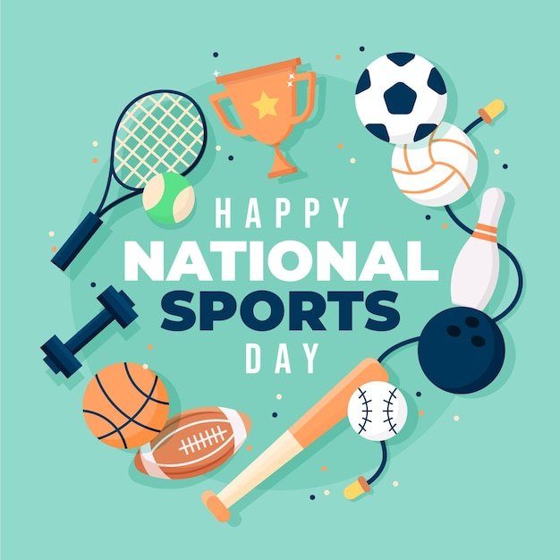 Ilustración plana del día nacional del deporte 