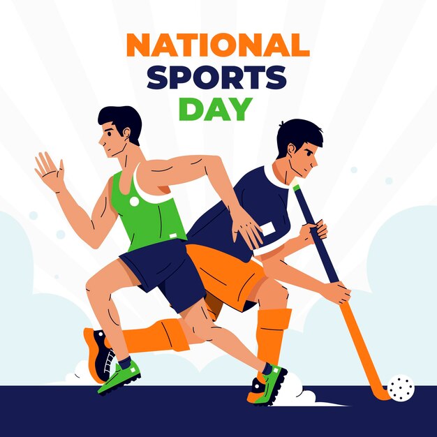 Ilustración plana del día nacional del deporte 